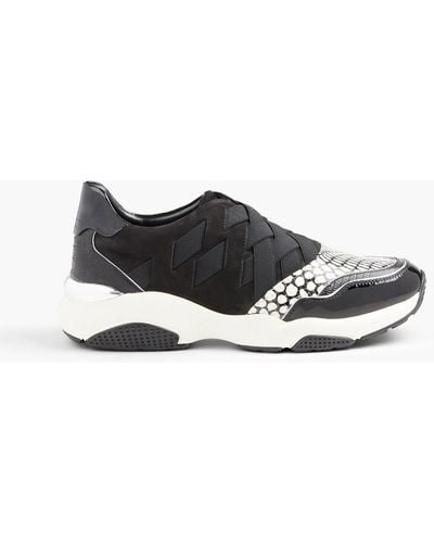 Ferragamo Snake-effect Leather And Nubuck Slip-on Sneakers - Black