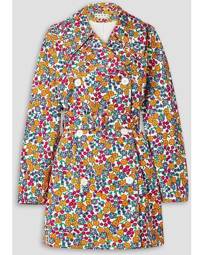 Marni Belted Double-breasted Floral-print Cotton-blend Twill Coat - White