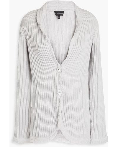 Emporio Armani Fringed Ribbed-knit Cardigan - White