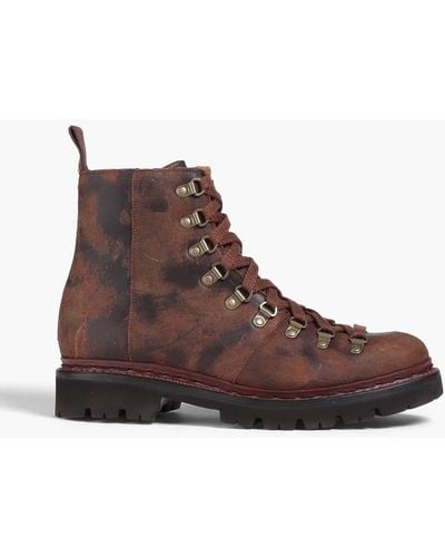 Grenson Nanette Distressed Textured-leather Combat Boots - Brown