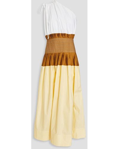Tory Burch One-shoulder Pleated Cotton Midi Dress - Metallic