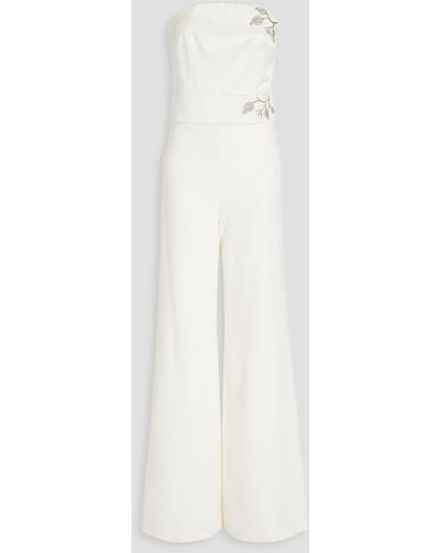 Safiyaa Sarisha Bead-embellished Satin And Crepe Wide-leg Jumpsuit - White