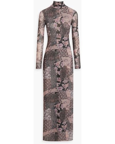 Rosetta Getty Floral-print Stretch-mesh Turtleneck Maxi Dress - Pink