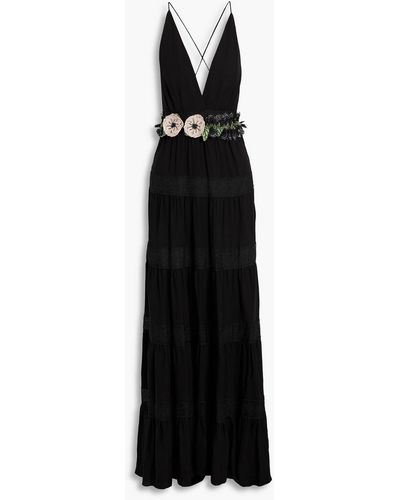 Valentino Garavani Gathered Lace-paneled Silk-crepe Gown - Black