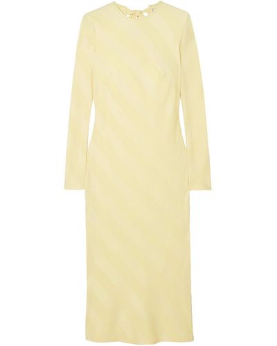 Rebecca Vallance Dolores Bow-detailed Striped Satin-jacquard Midi Dress - Yellow