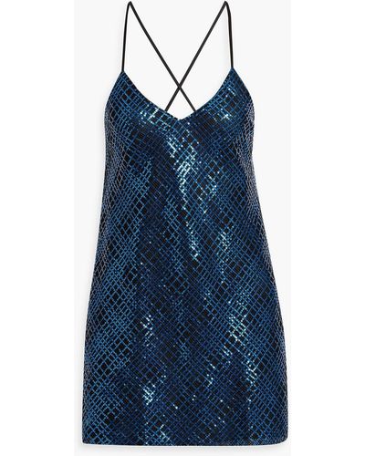Michelle Mason Sequined Mesh Mini Slip Dress - Blue