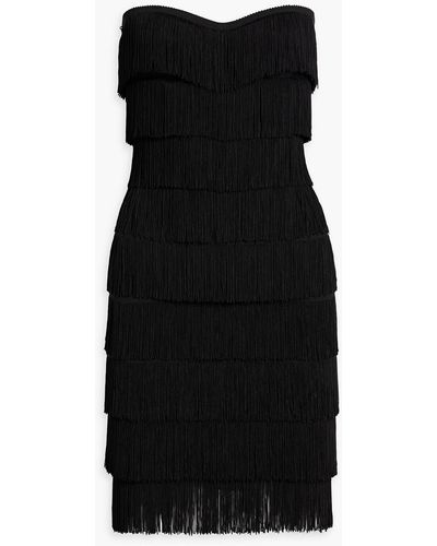 Norma Kamali Strapless Fringed Stretch-jersey Mini Dress - Black