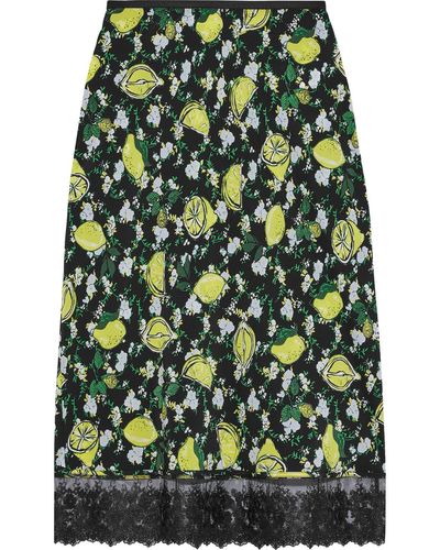 Diane von Furstenberg Chrissy Lace-trimmed Printed Silk Crepe De Chine Skirt - Green