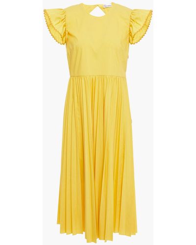 RED Valentino Cutout Pleated Cotton-blend Poplin Midi Dress - Yellow