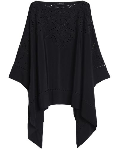 Theory Draped broderie anglaise-paneled crepe top - Schwarz