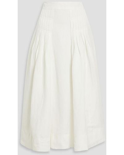 Aje. Chloe Pleated Linen-blend Midi Skirt - White