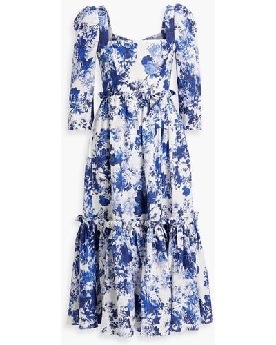 Cara Cara Hill Ruffled Floral-print Linen Midi Dress - Blue