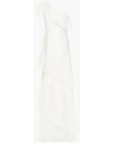 Catherine Deane Kamella robe aus seiden-voile und duchesse-satin mit asymmetrischer schulterpartie - Weiß