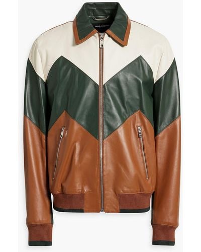Dolce & Gabbana Color-block Leather Bomber Jacket - Green