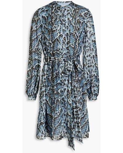 Temperley London Printed Fil Coupé Silk-blend Crepe De Chine Mini Dress - Blue