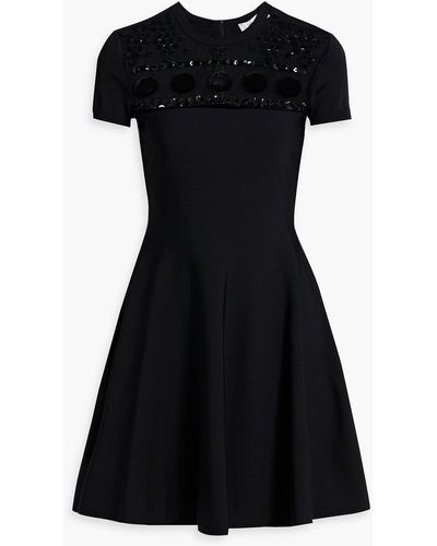 Valentino Garavani Embellished Tulle-paneled Knitted Mini Dress - Black