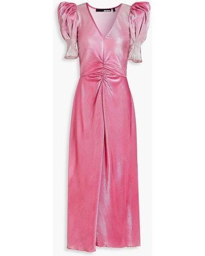 ROTATE BIRGER CHRISTENSEN Ruched Metallic Plissé-satin Midi Dress - Pink
