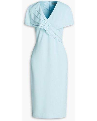 Badgley Mischka Pleated Crepe Midi Dress - Blue