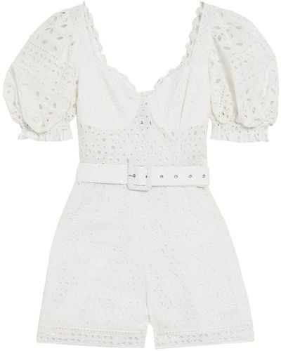 Charo Ruiz Belted Cotton-blend Broderie Anglaise Playsuit - White