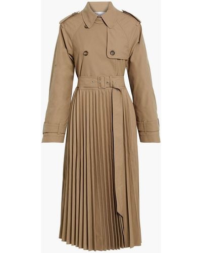 RED Valentino Belted Pleated Gabardine Trench Coat - Natural