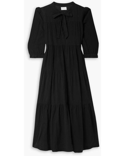 Honorine Giselle Tiered Cotton-gauze Midi Dress - Black