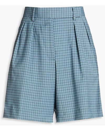 Paul Smith Pleated Checked Wool-blend Shorts - Blue