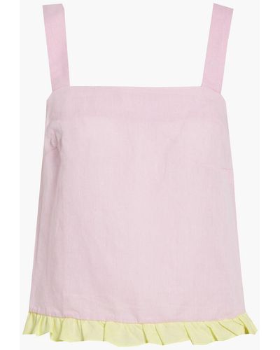 Dora Larsen Emelie Ruffled Linen And Organic Cotton-blend Pyjama Top - Pink