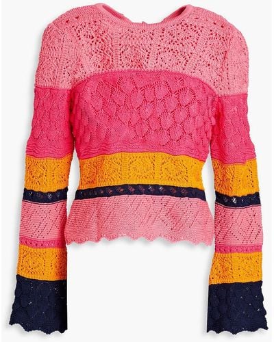 Carolina Herrera Striped Crochet-knit Cotton Top - Pink