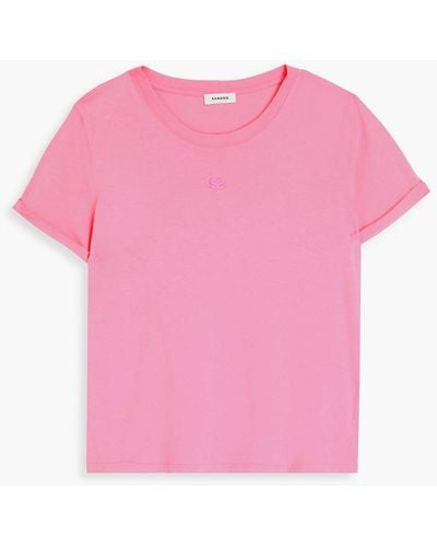 Sandro Embroidered Cotton-jersey T-shirt - Pink