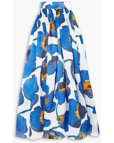 Carolina Herrera Floral-print Silk-chiffon Maxi Skirt - Blue