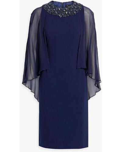 Jenny Packham Cape-effect Embellished Chiffon And Crepe Dress - Blue