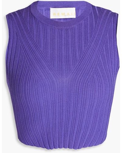 REMAIN Birger Christensen Bassy Cropped Open-back Ribbed-knit Top - Purple