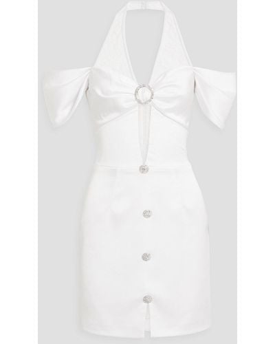 Rasario Corded Lace-paneled Embellished Satin-crepe Halterneck Mini Dress - White