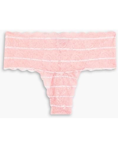 Cosabella Never Say Never Striped Stretch-lace Mid-rise Thong - Pink