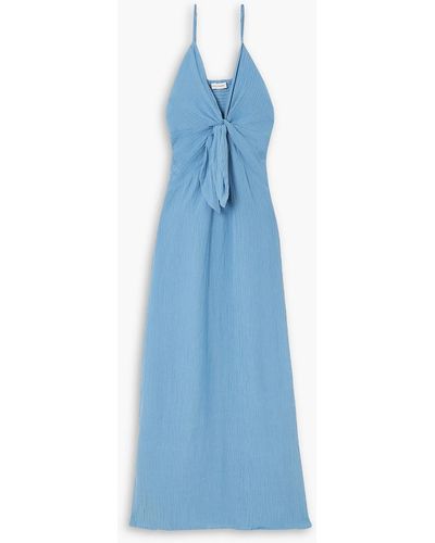 Faithfull The Brand Verona Twist-front Crinkled Linen-blend Midi Dress - Blue