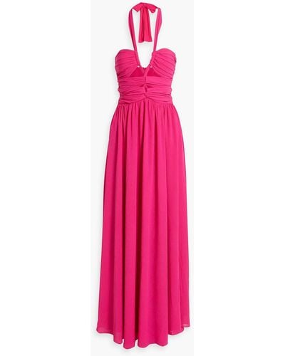 Ronny Kobo Ally Ruched Georgette Halterneck Maxi Dress - Pink