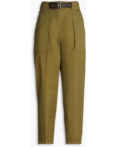LVIR Cropped Belted Cotton-twill Tapered Trousers - Green