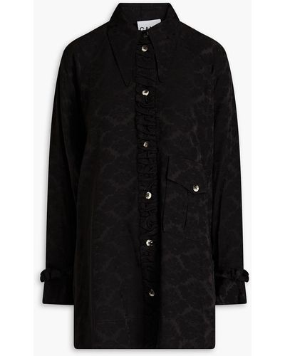 Ganni Floral-jacquard Shirt - Black