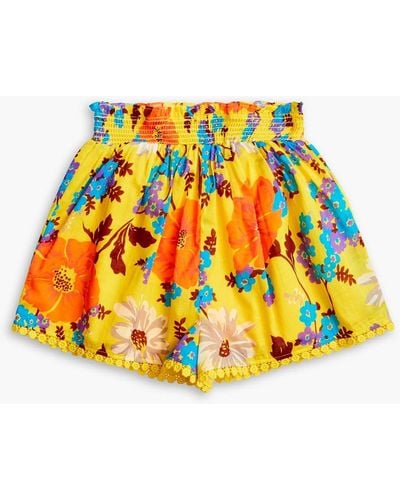 Zimmermann Kids estelle shorts aus baumwolle mit blumenprint und raffung - Gelb