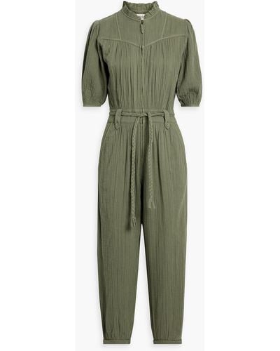 Joie Loomis Cropped Gathered Cotton-gauze Jumpsuit - Green