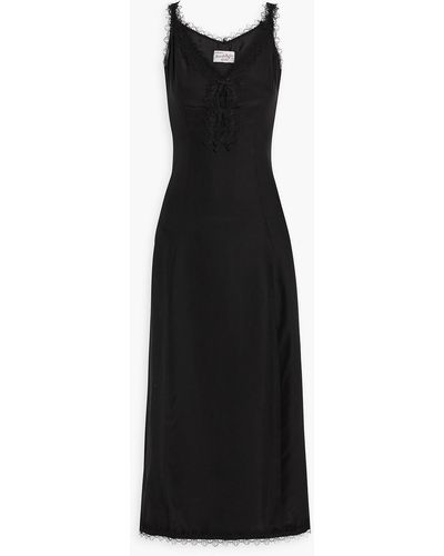 HVN Ari Lace-trimmed Silk-crepe Midi Dress - Black