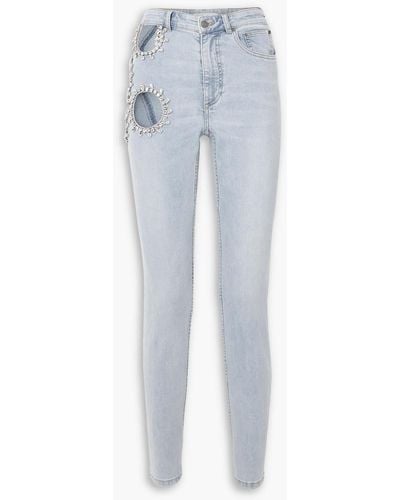 Area Cutout Crystal-embellished High-rise Skinny Jeans - Blue