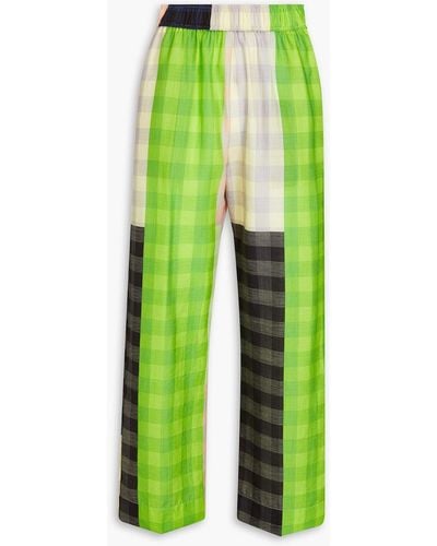 Stine Goya Cropped Checked Twill Straight-leg Trousers - Green