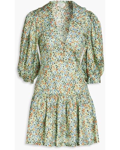 Sandro Floral-print Silk-twill Mini Dress - Green