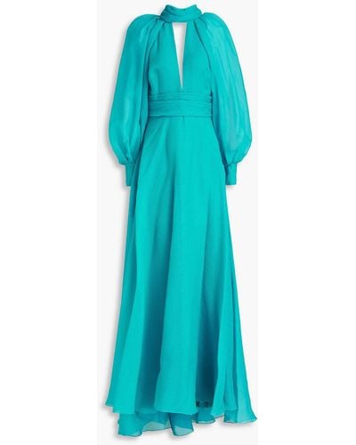 Monique Lhuillier Cutout Silk-blend Cloqué Gown - Blue