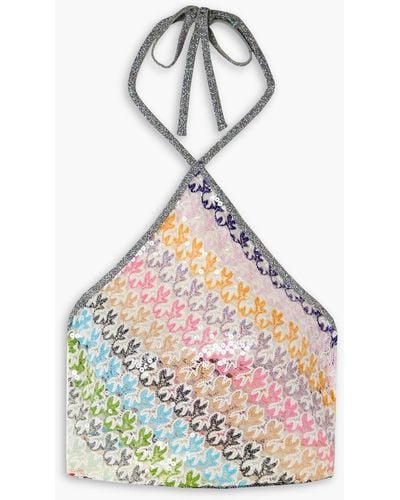 Missoni Mare Striped Metallic Crochet-knit Halterneck Top - White