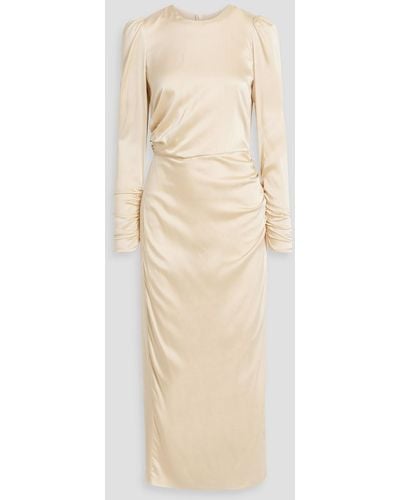 Zimmermann Ruched Silk-blend Satin Midi Dress - Natural