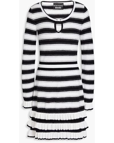 Boutique Moschino Ruffled Striped Cotton-blend Mini Dress - Black