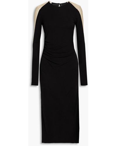 Helmut Lang Mesh-paneled Ruched Jersey Midi Dress - Black