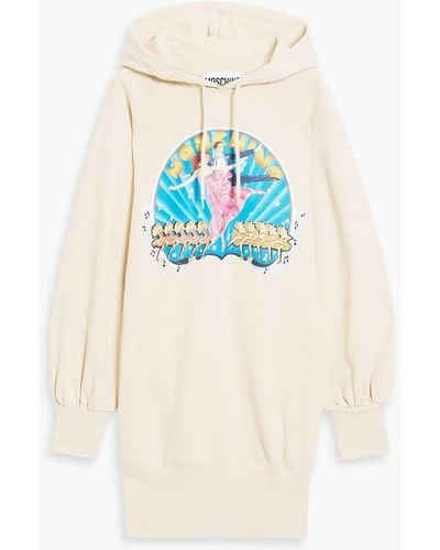 Moschino Printed French Cotton-blend Terry Hooded Mini Dress - White